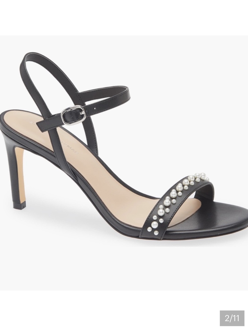 Stuart Weitzman Black Pearl-Embellished Slingback Sandal